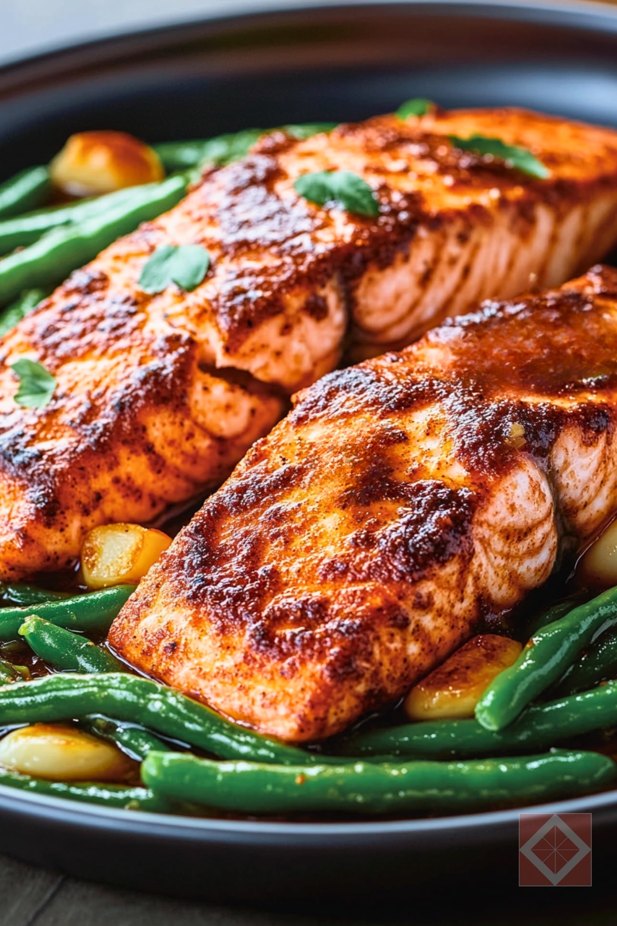 Best Pan-Seared Paprika Salmon with Spicy Green Beans One-Pot Recipe - Pan Seared Paprika Salmon with Spicy Green Beans One Pot pin 1 midia