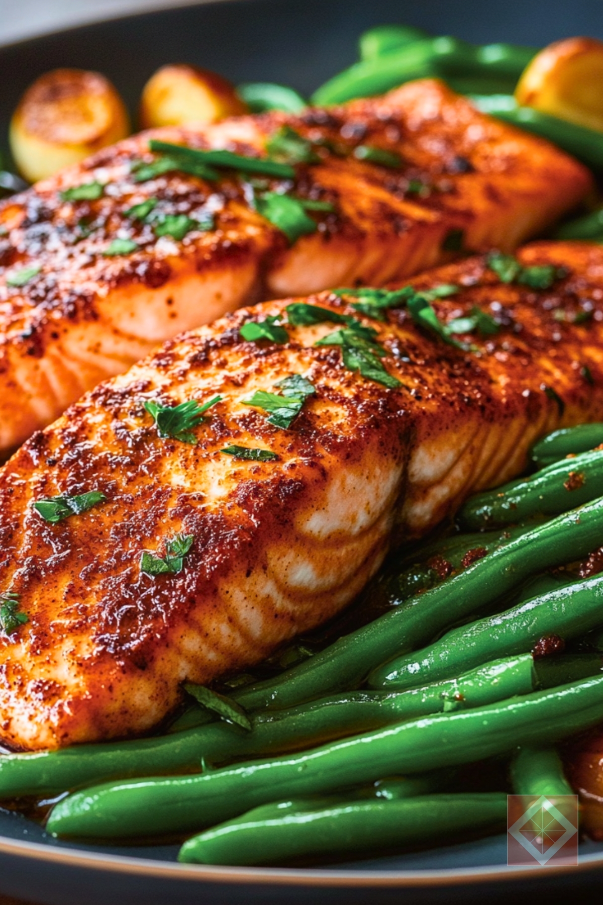 Best Pan-Seared Paprika Salmon with Spicy Green Beans One-Pot Recipe - Pan Seared Paprika Salmon with Spicy Green Beans One Pot pin 2 midia