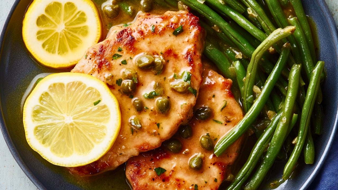 Best Pan-Seared Pork Cutlets with Lemon-Caper Green Beans for Two One-Pot Recipe - Pan Seared Pork Cutlets with Lemon Caper Green Beans midia