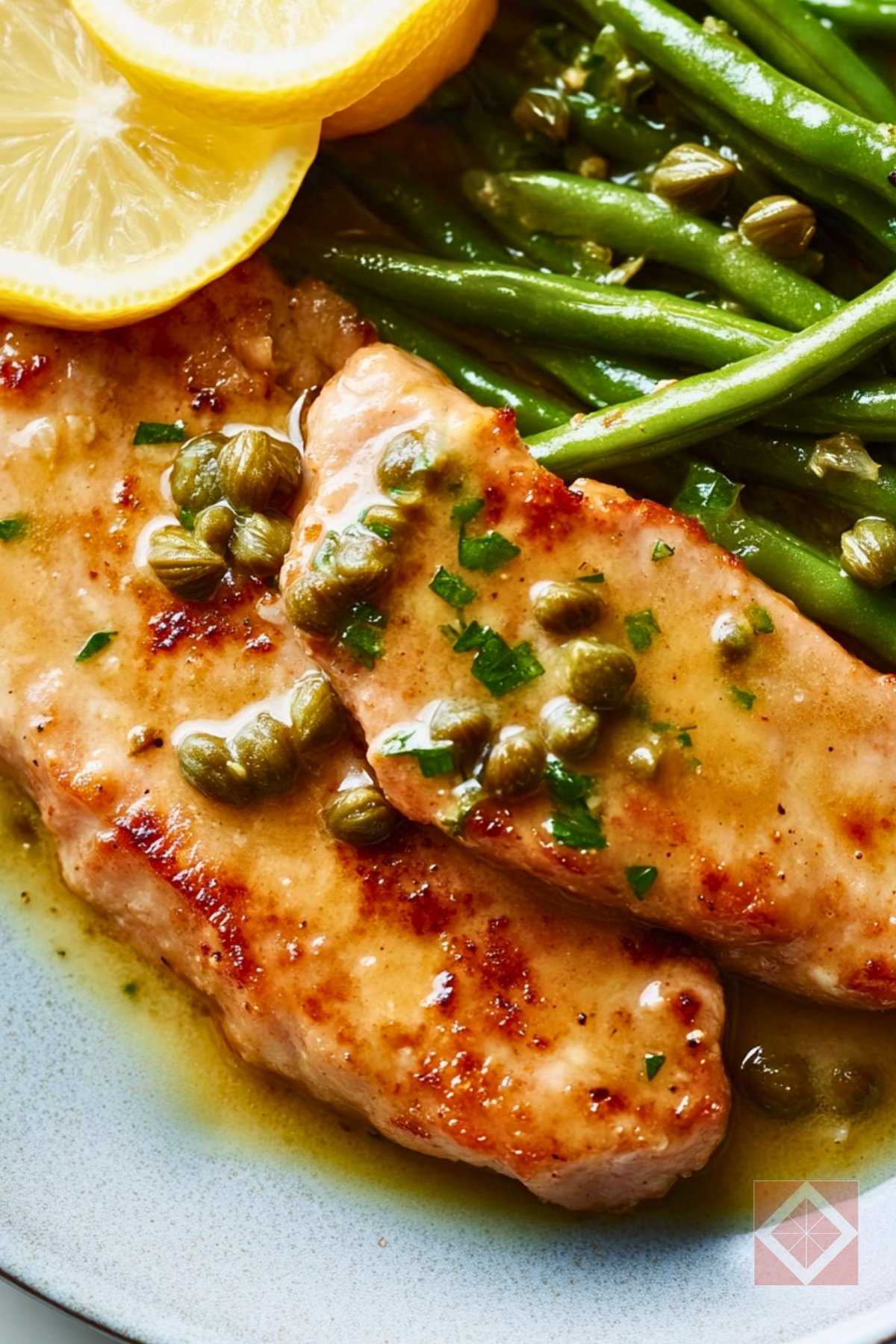 Best Pan-Seared Pork Cutlets with Lemon-Caper Green Beans for Two One-Pot Recipe - Pan Seared Pork Cutlets with Lemon Caper Green Beans pin 2 midia