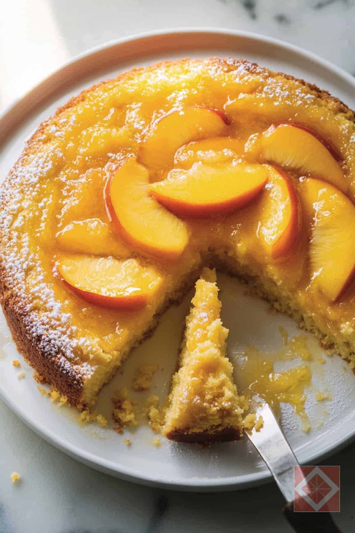 Irresistible Pour-Over Peach Cake Recipe for Easy Baking - Pour Over Peach Cake pin 1 midia
