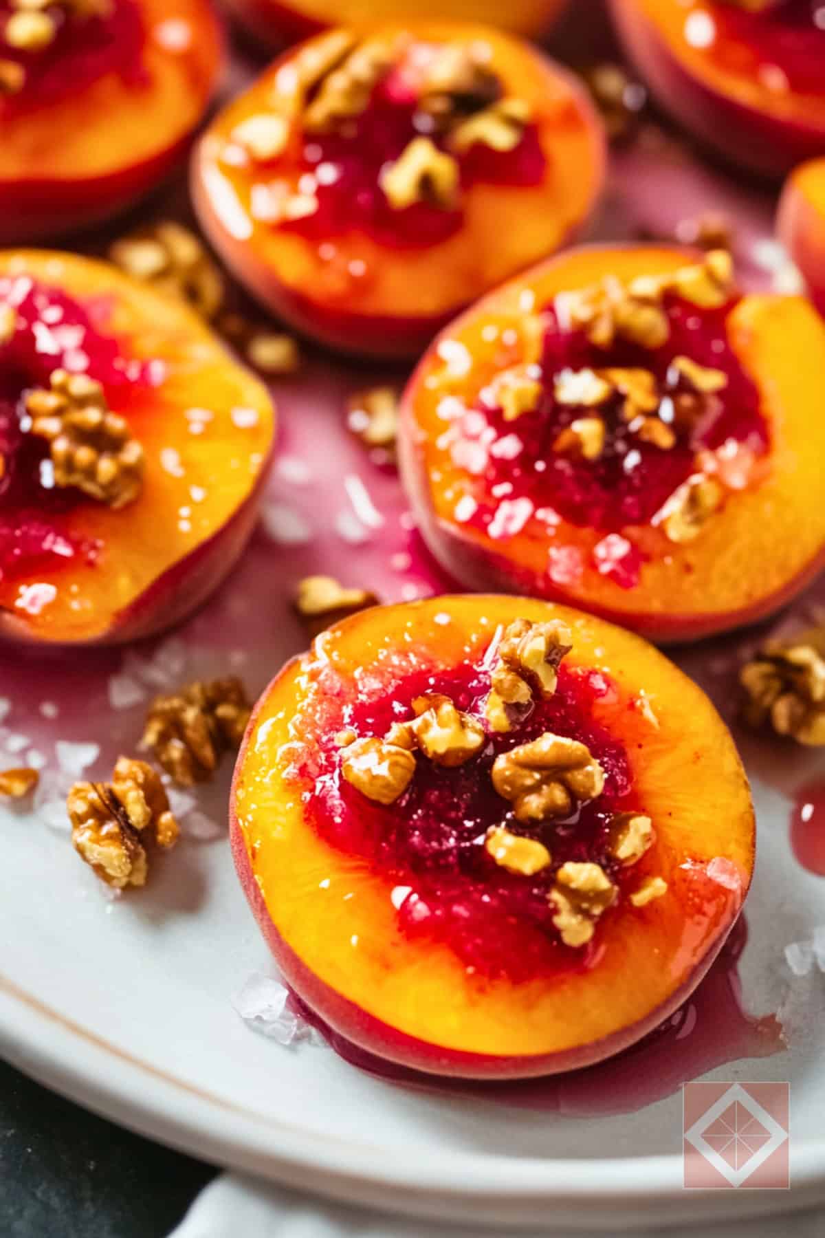 Raspberry-Glazed Peaches with Walnuts for Two Dessert: Easy One-Pot Dessert Recipe - Raspberry Glazed Peaches with Walnuts pin 2 midia 1