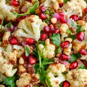 Roasted Cauliflower Salad for a Balanced DASH Diet - Roasted Cauliflower and Arugula Salad with Pomegranate and Pine Nuts midia