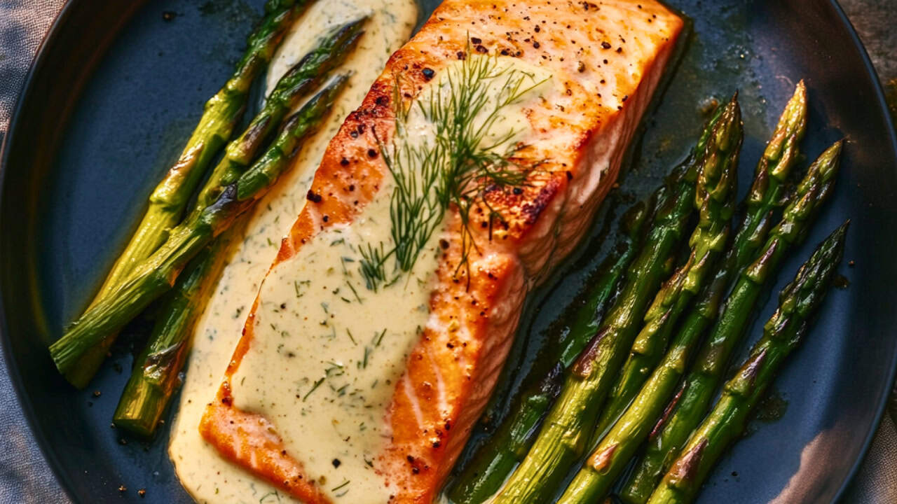 The Best Easy Salmon & Asparagus Recipe in Just 15 Mins - Roasted Salmon Asparagus with Dilly Sauce midia
