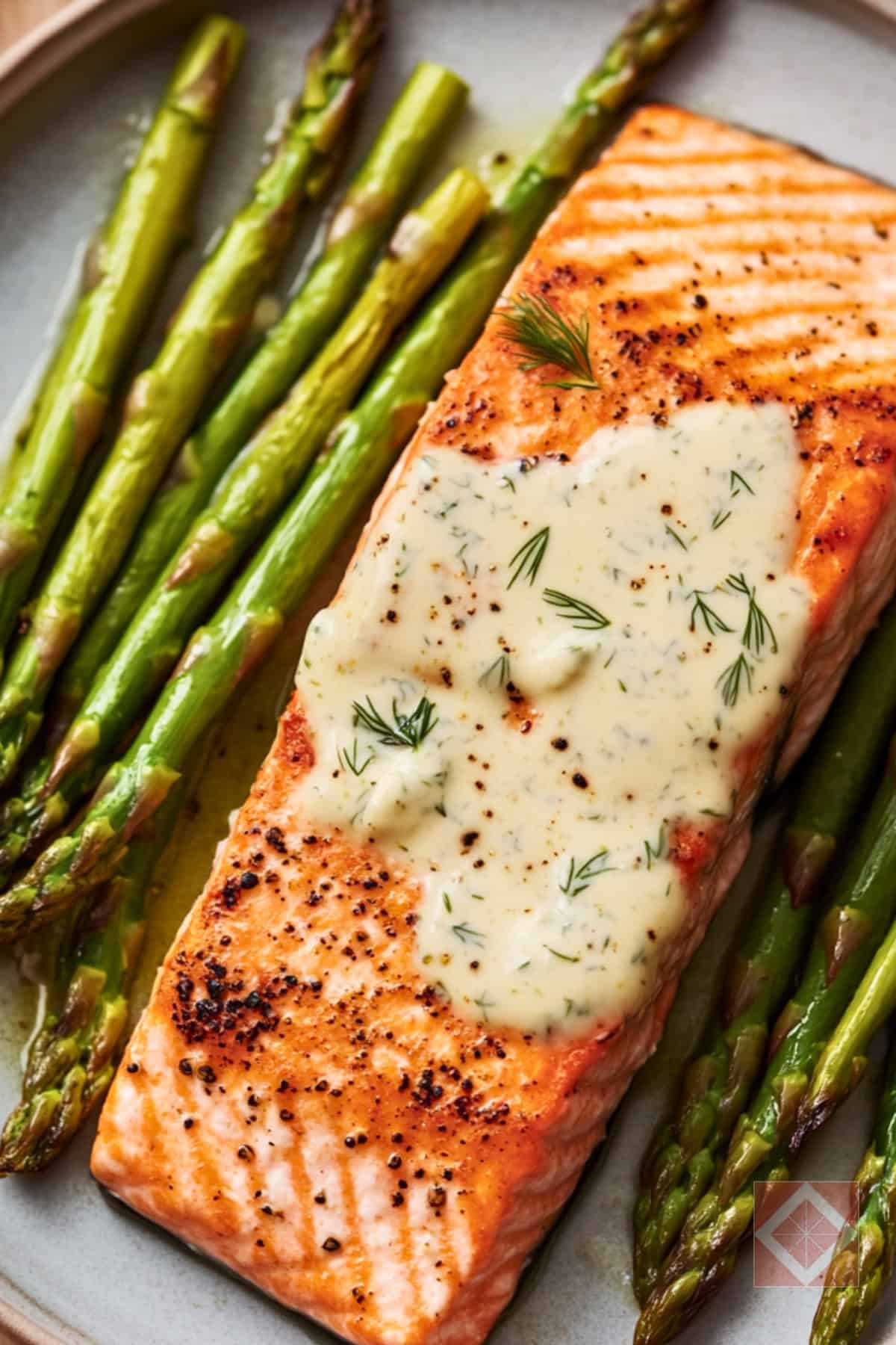 12 Quick Dinner Ideas You Can Make in 15 Minutes - Roasted Salmon Asparagus with Dilly Sauce pin 1 midia 2