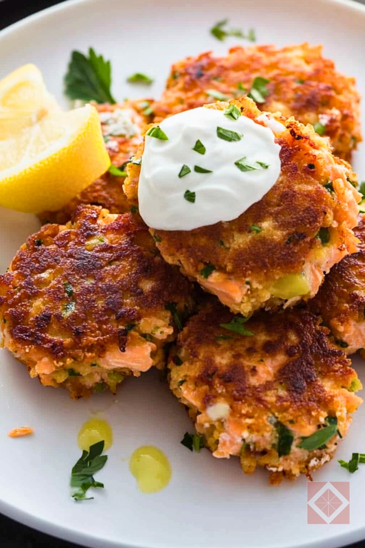 Lemon-Pepper Salmon Cakes for a DASH Diet Plan - Salmon Cakes with Bell Pepper and Lemon Yogurt pin 2 midia