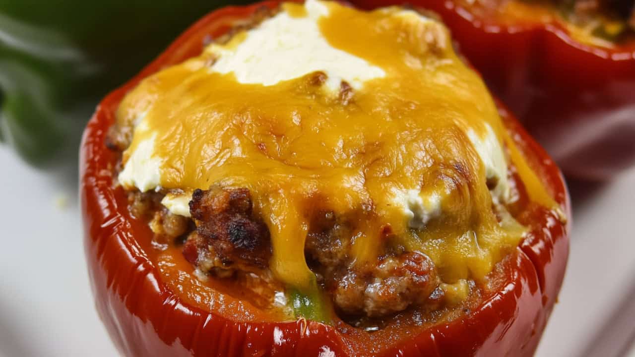 Savory Keto Stuffed Peppers with Sausage & Cheese - Savory Stuffed Peppers with Sausage Cheese midia