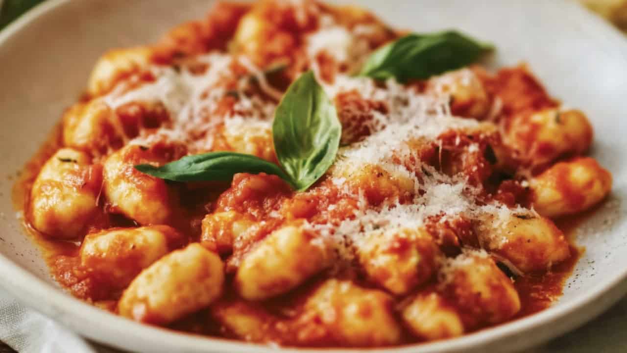 High-Protein Tofu Gnocchi with Simple Italian Tomato Sauce - Soft Chewy Tofu Gnocchi in Rich Tomato Sauce midia