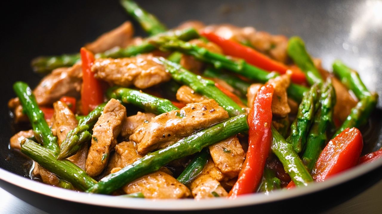 Best Stir-Fried Pork, Asparagus & Red Bell Pepper with Gingery Oyster Sauce For Two One-Pot Recipe - Stir Fried Pork Asparagus and Red Bell Pepper with Gingery Oyster Sauce midia