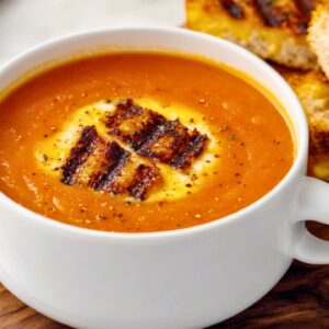 Silky Tomato Soup with Crunchy Cheese Croutons - Tomato Soup with Grilled Cheese Croutons midia