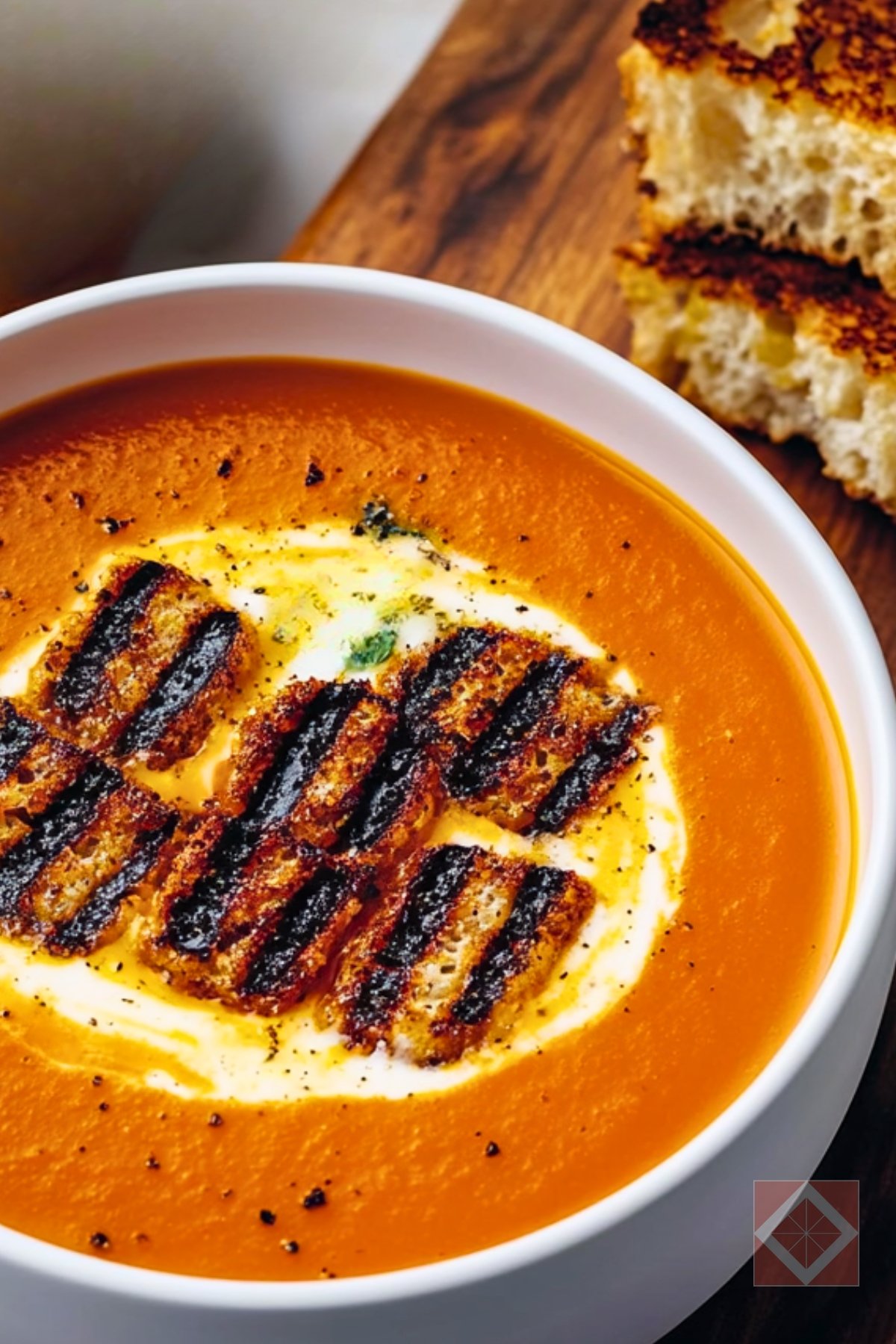 Silky Tomato Soup with Crunchy Cheese Croutons - Tomato Soup with Grilled Cheese Croutons pin 2 midia