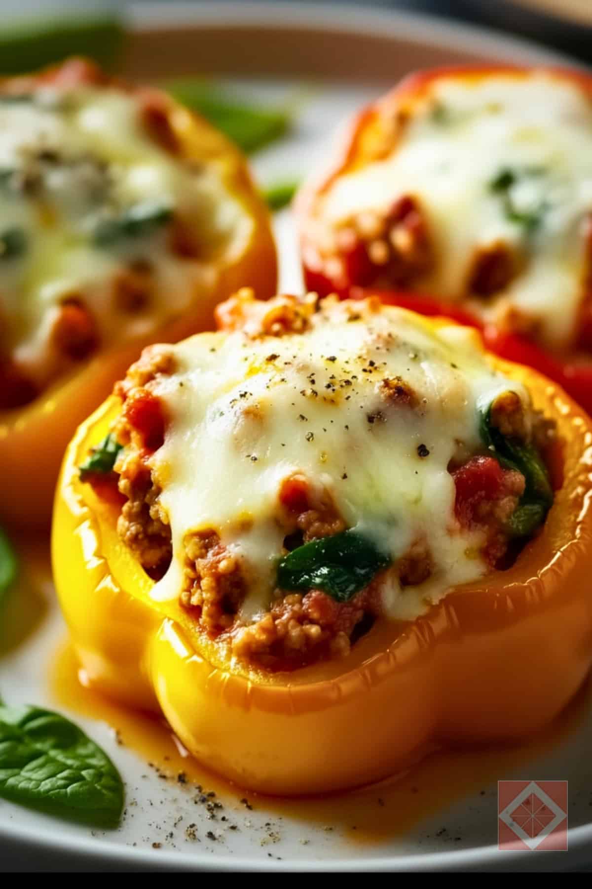 Easy Stuffed Peppers with Turkey & Spinach Filling - Turkey Spinach Stuffed Bell Peppers pin 1 midia