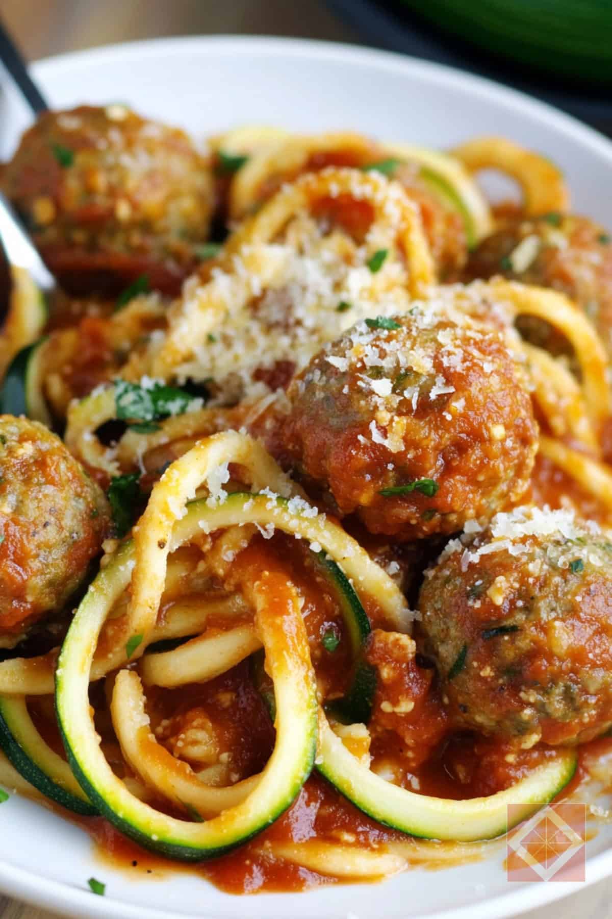 Zoodles & Meatballs: A Tasty, Guilt-Free Keto Pasta Swap - Zoodles Meatballs pin 2 midia