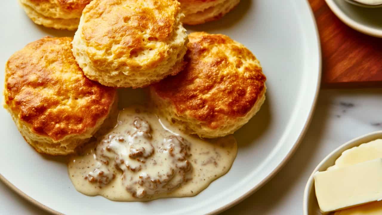 Light & Fluffy Southern Biscuits with Creamy Gravy - Southern Raised Biscuits with Spicy Sausage Cream Gravy midia