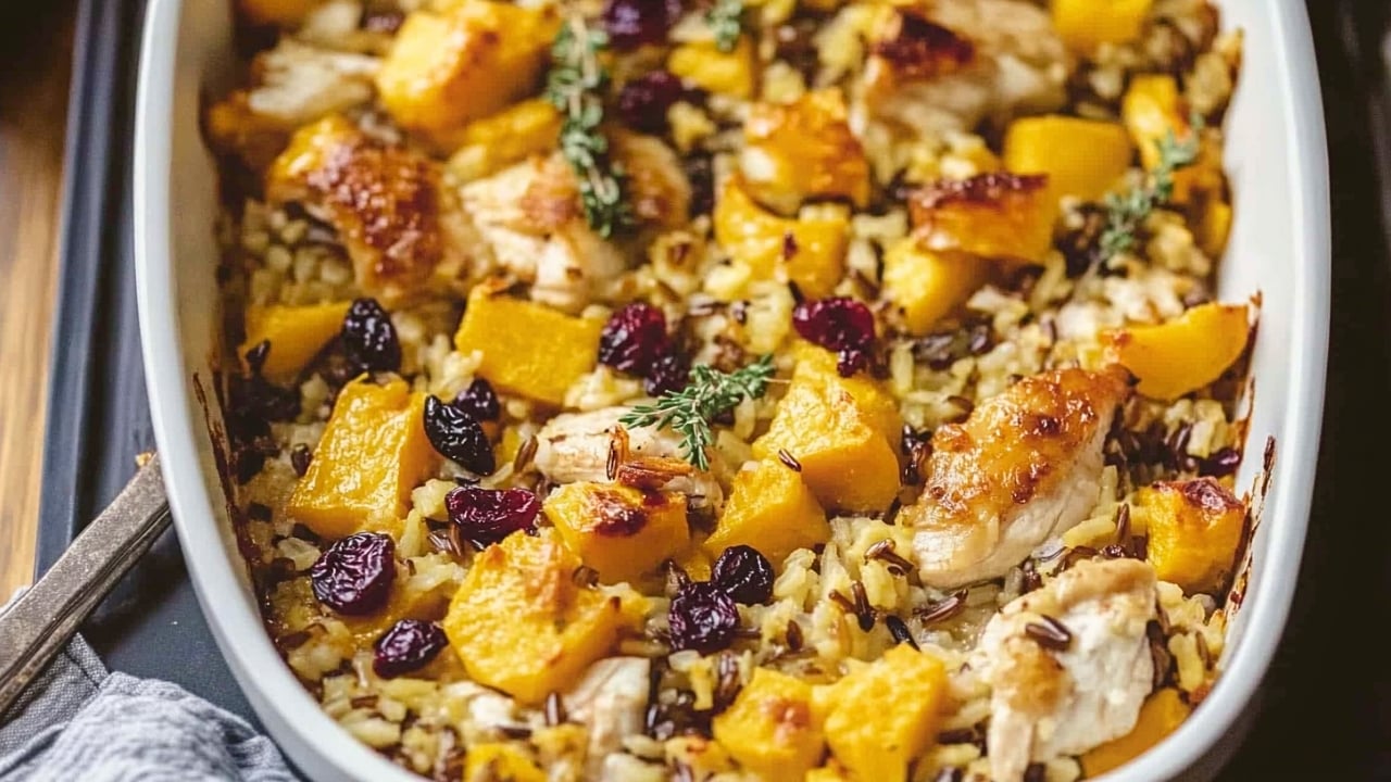 Butternut Squash, Chicken & Wild Rice Casserole That Hits the Cozy + Healthy Sweet Spot - Butternut Squash Chicken Wild Rice Casserole midia