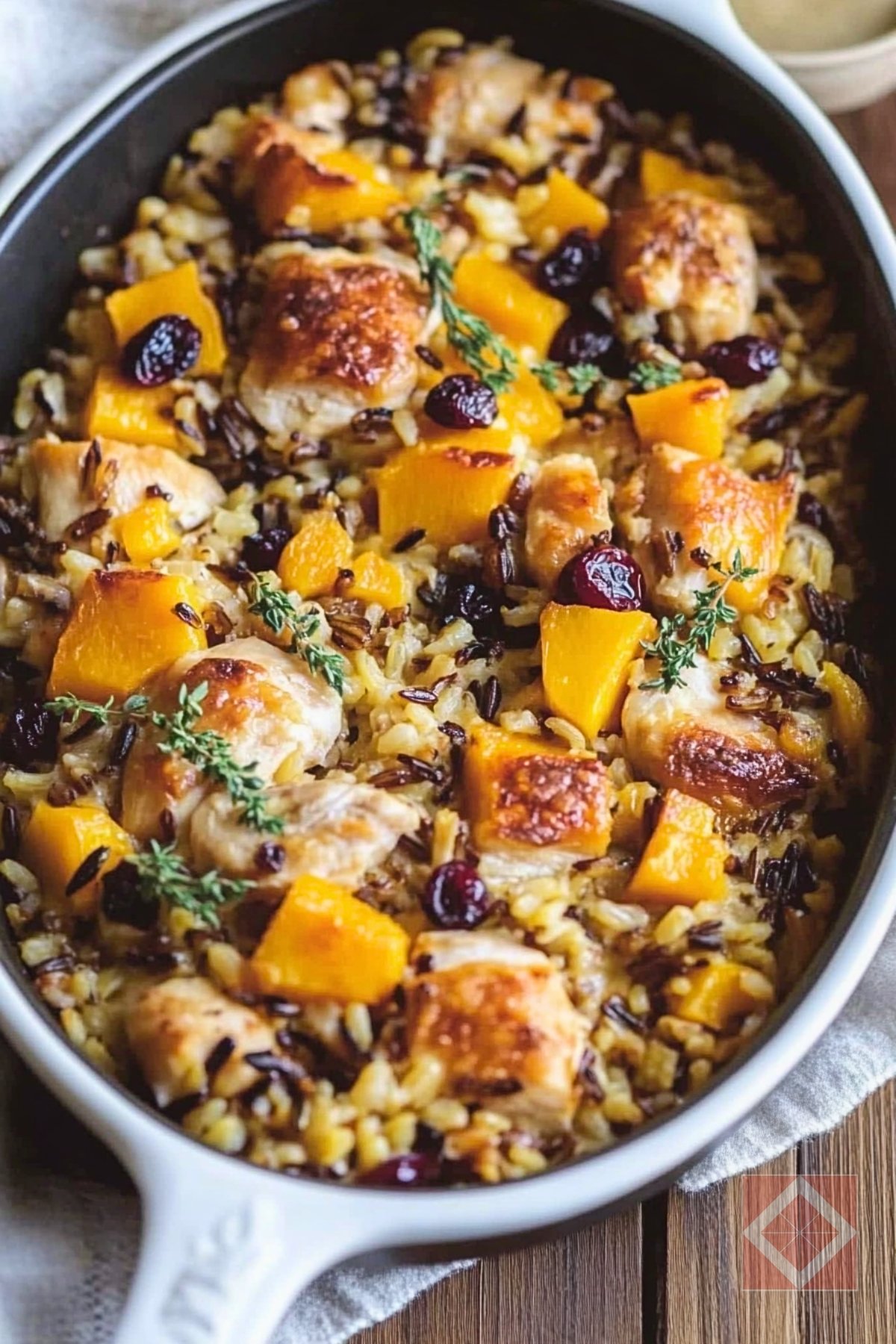 Butternut Squash, Chicken & Wild Rice Casserole That Hits the Cozy + Healthy Sweet Spot - Butternut Squash Chicken Wild Rice Casserole pin 1 midia