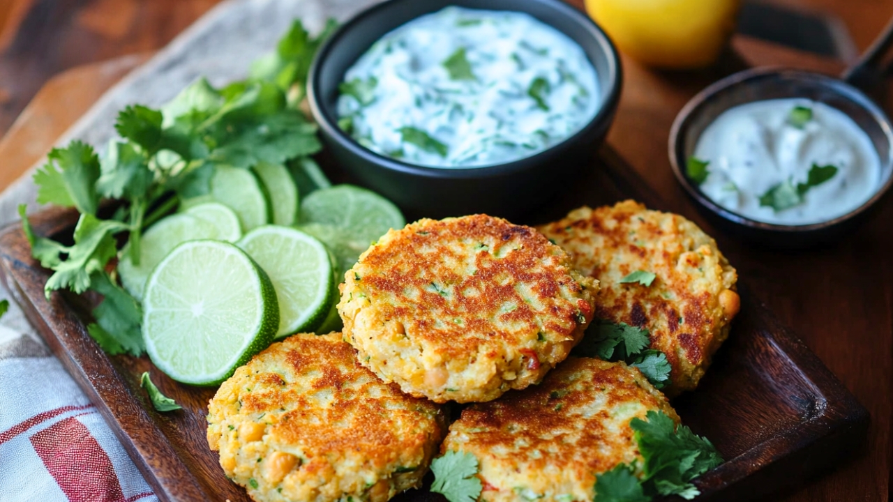 Chickpea Cake Recipe That Is Perfect for Two - Chickpea Cakes with Cucumber Yogurt Sauce midia