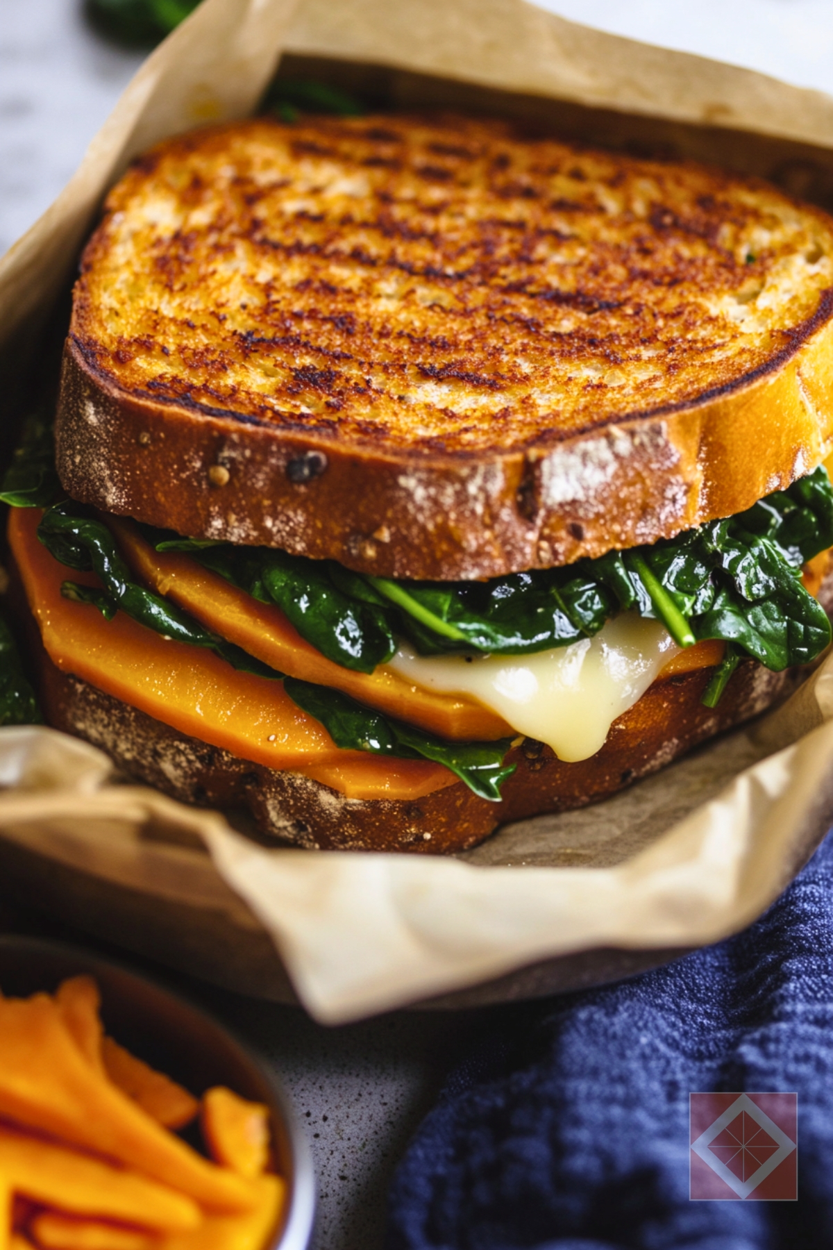 Garlicky Sweet Potato Spinach That Melts Just Right - Garlicky Sweet Potato Spinach Sandwiches pin 1 midia