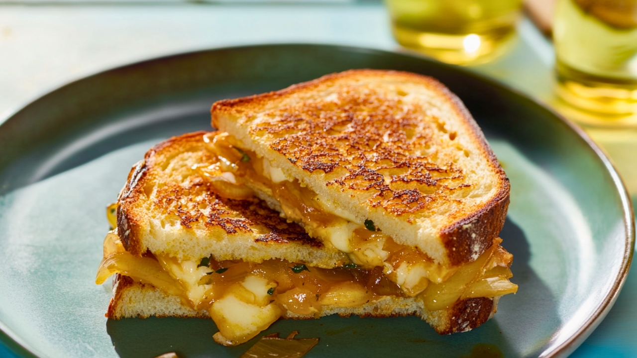 Crisp Apple Grilled Cheese Perfect for Two - Grilled Cheese Recipe for Two with Caramelized Onion Apple midia