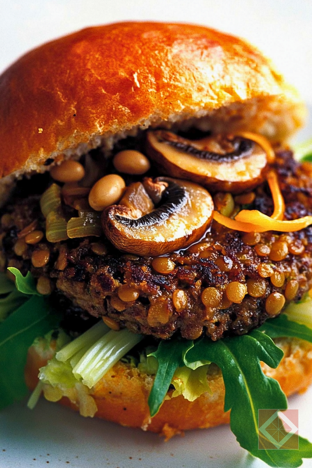 Burger Recipe for Two: Lentil & Mushrooms - Lentil Mushroom Burgers pin 1 midia