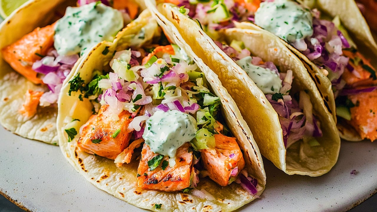 14 Dinner Recipes for Two: Burgers, Tacos, Sandwiches, and Pizza - Salmon Tacos with Cabbage Slaw Lime Crema midia