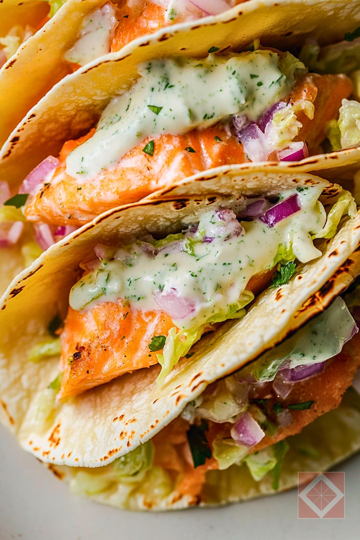 14 Dinner Recipes for Two: Burgers, Tacos, Sandwiches, and Pizza - Salmon Tacos with Cabbage Slaw Lime Crema pin 1 midia