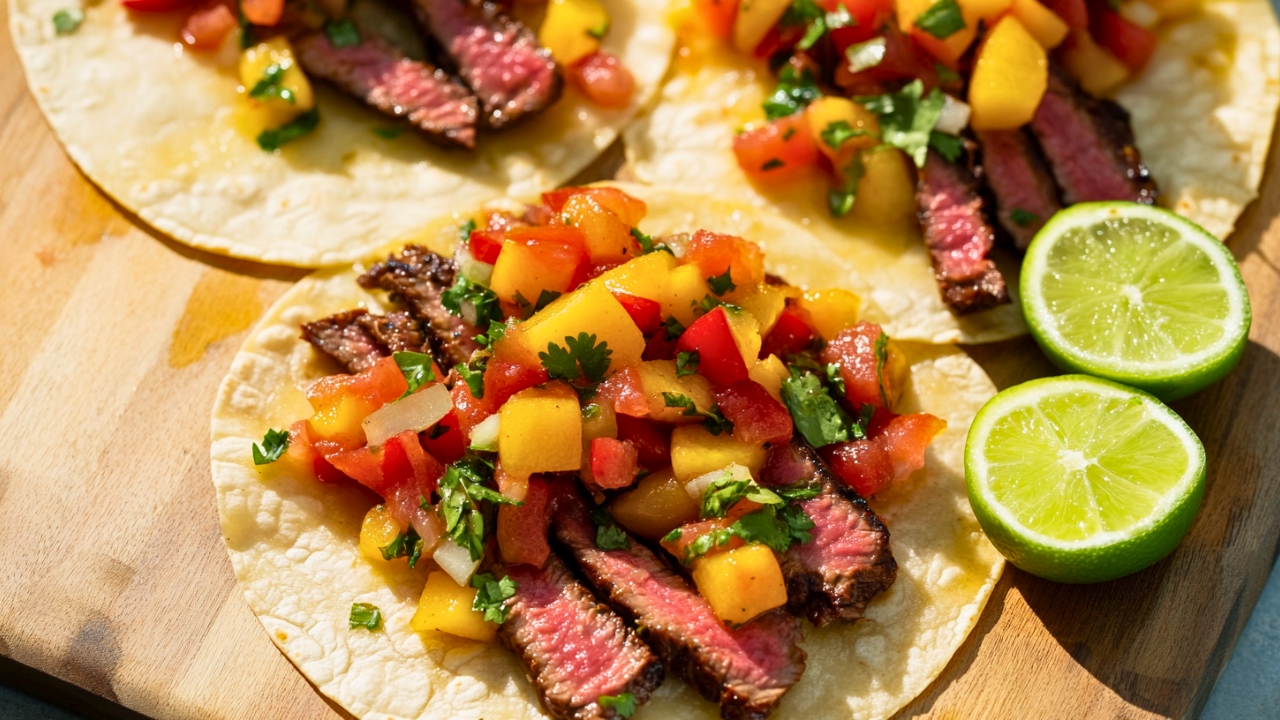 35-Minute Steak Tacos Made for Two - Steak Tacos for Two with Nectarine Salsa midia