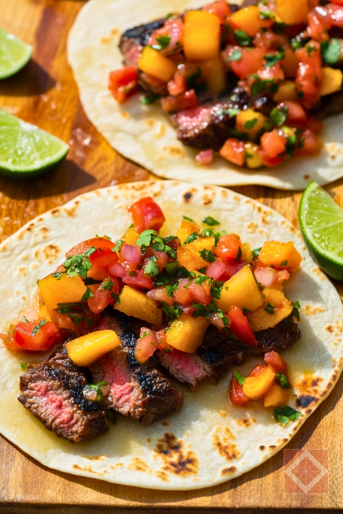 14 Dinner Recipes for Two: Burgers, Tacos, Sandwiches, and Pizza - Steak Tacos for Two with Nectarine Salsa pin 1 midia