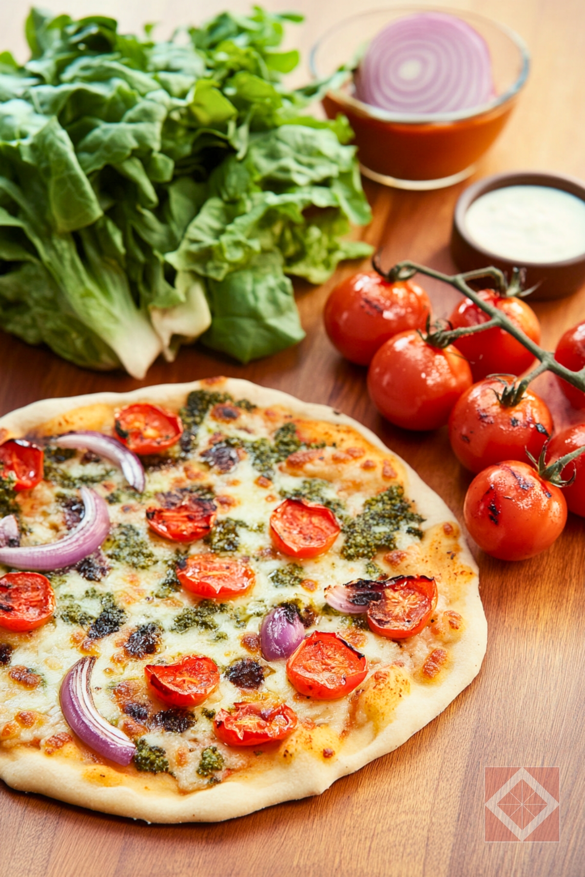 Crave-Worthy Pizza & Salad Combo: A Recipe for Two - Grilled Pizza Recipe with Charred Romaine Red Onion Salad pin 1 midia