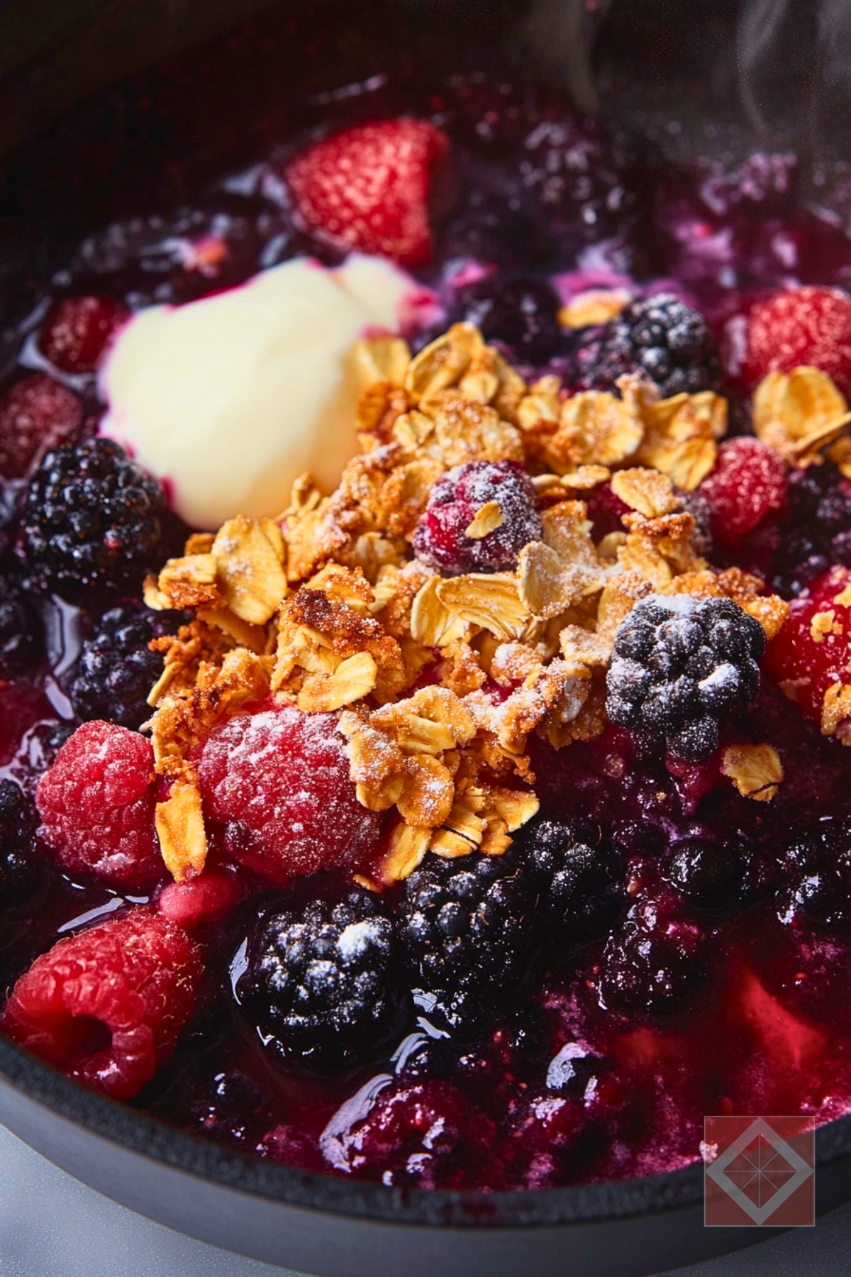 13 Weeknight Dessert Recipes That’ll Save Your Sanity (and Your Sweet Tooth) - Mixed Berry Skillet Crisp Recipe Dessert pin 1 midia